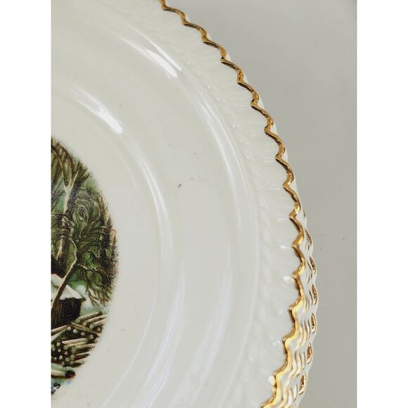 Harkerware Bread Plate Currier & Ives 6 1/4" Countryside Winter Scene USA x 5 - Picture 15 of 16